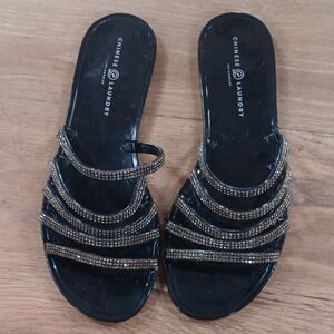 Chinese Laundry Black and Gold Strappy Sandals